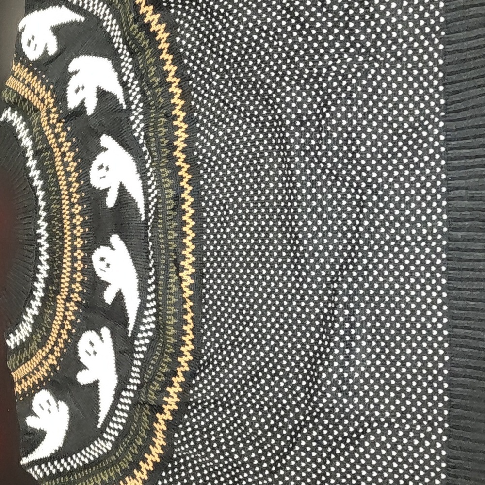 Halloween Black and White Ghost Pattern Sweater Sizes L, XL, and XXL - Picture 4 of 7